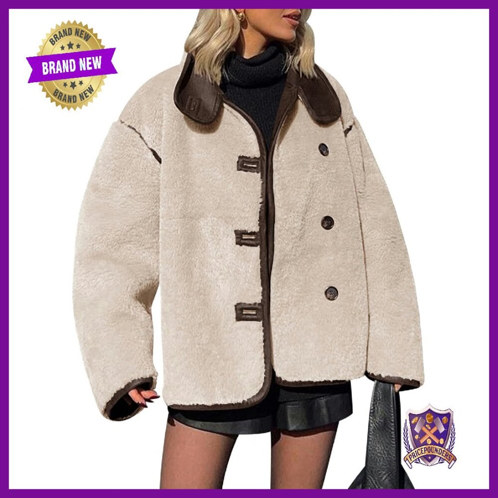 Faux Fur Winter Jacket Warm Stand Collar Long Sleeve Cozy Outwear